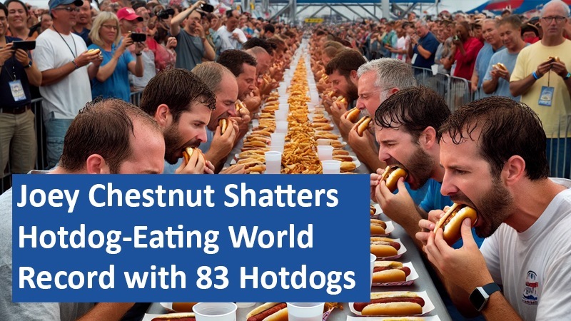 Joey Chestnut Shatters Hotdog-Eating World Record with 83 Hotdogs