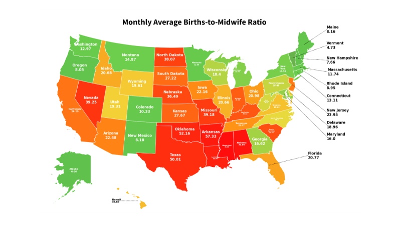 Mapped: New Study Reveals States with the Worst Births-to-Midwife Ratios, Putting Mothers and Babies at Risk