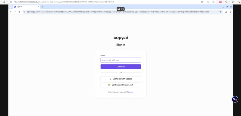 How RemoteSpace Works: Log in Your Copy.ai Account
