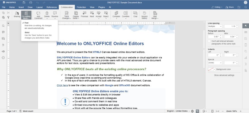 Overcoming communication barriers: Co-editing modes in the ONLYOFFICE editors